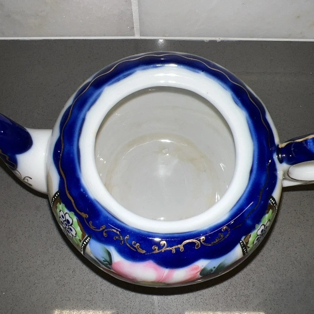 Vintage Hand Painted Floral Design 3 Piece (missing Lids) Tea Set, Made In Japan